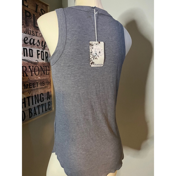 nwt womens gray tank top by nostalgia preshrunk very soft size large - Picture 8 of 9